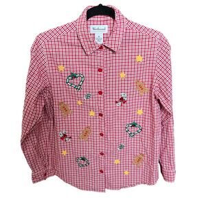 Westbound Plaid Button Down Long Sleeve Shirt With Christmas Embroidery Size M